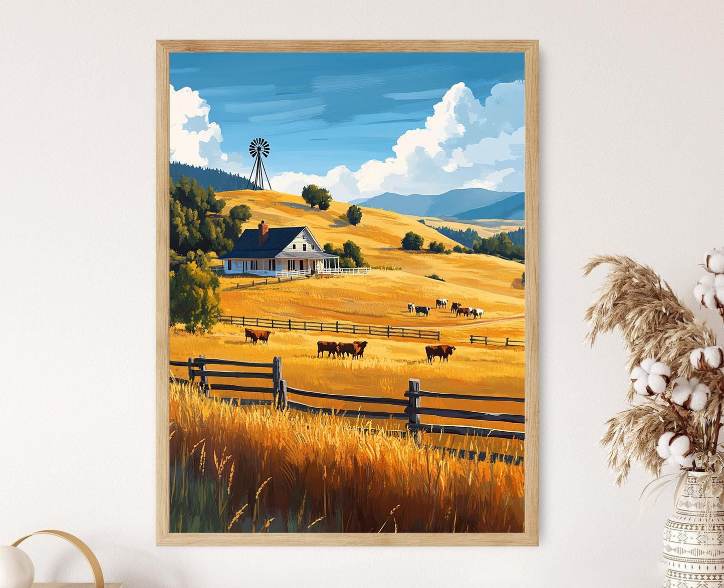 Affiche Maison de Ranch Montana – Impression Art Déco Paysage Rustique