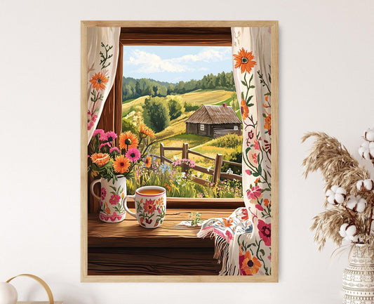 Affiche Fenêtre Muhu – Poster Illustration Brodée Estonienne en Textile