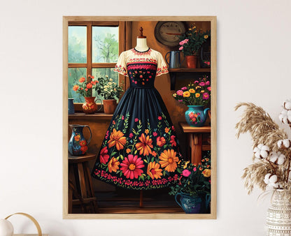 Affiche Folk Estonien – Poster Illustration Broderie Traditionnelle