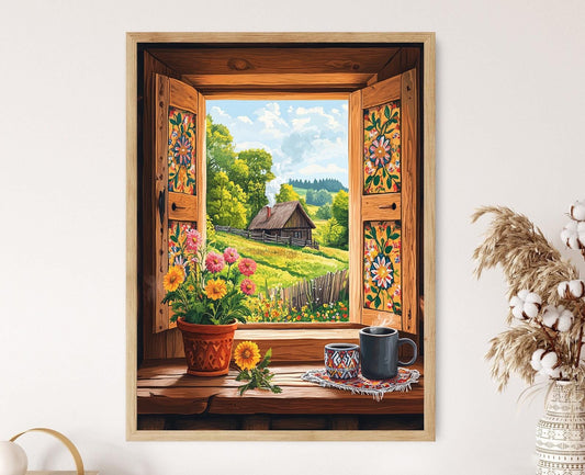 Affiche Fenêtre Peinte – Poster Illustration Art Populaire Estonien