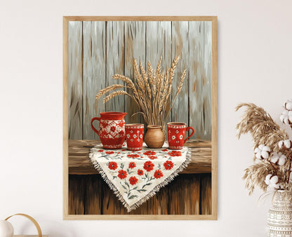 Affiche Broderie Russe – Illustration de Nappe Traditionnelle