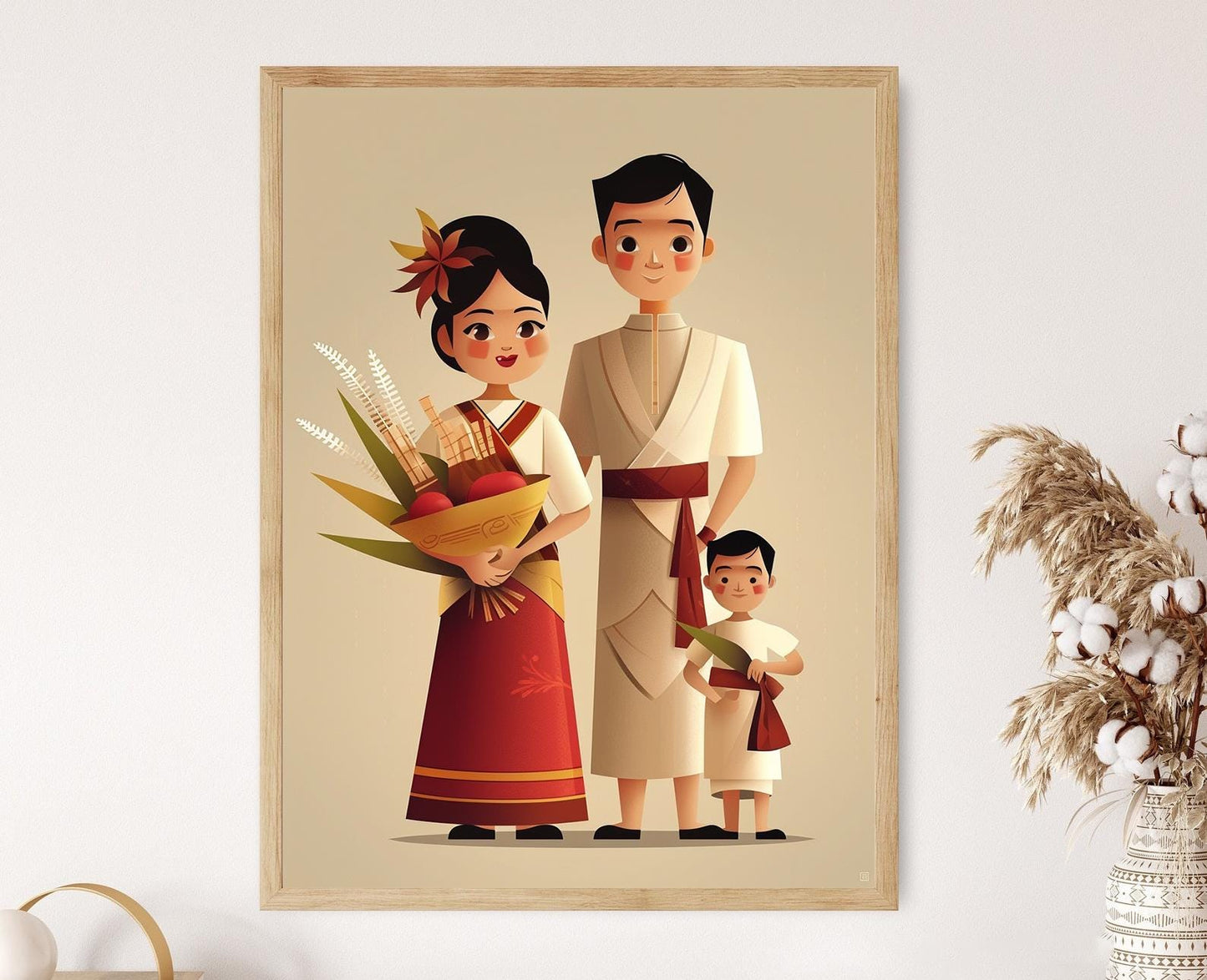 Affiche Familiale Filipine Minimaliste – Illustration Vêtements Traditionnels
