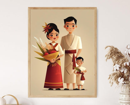 Affiche Familiale Filipine Minimaliste – Illustration Vêtements Traditionnels