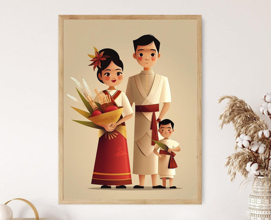 Affiche Familiale Filipine Minimaliste – Illustration Vêtements Traditionnels