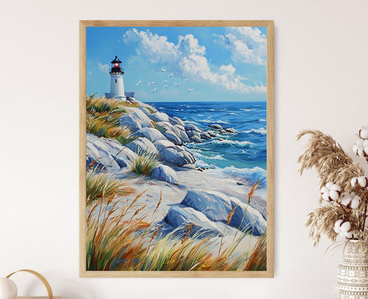 Affiche de Cape Cod – Poster phare et côte rocheuse de Massachusetts