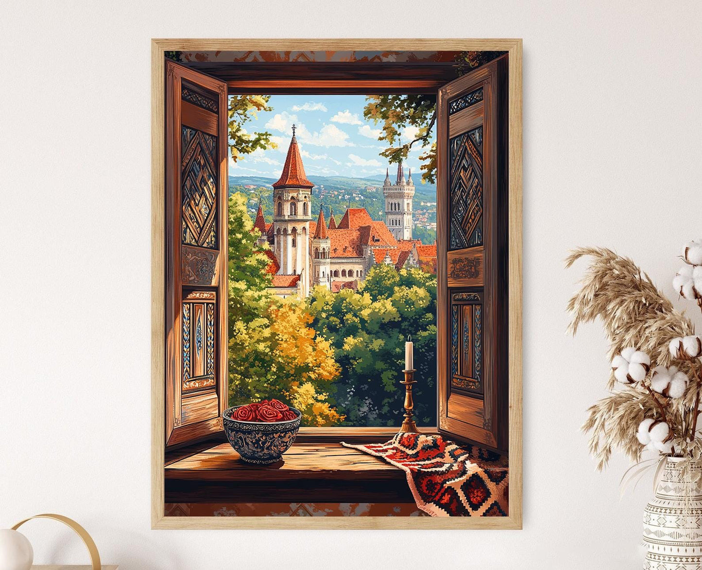Affiche Fenêtre en Bois Iași – Poster Motifs Folkloriques Roumains