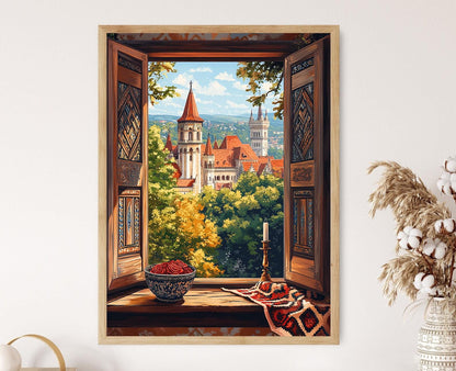 Affiche Fenêtre en Bois Iași – Poster Motifs Folkloriques Roumains