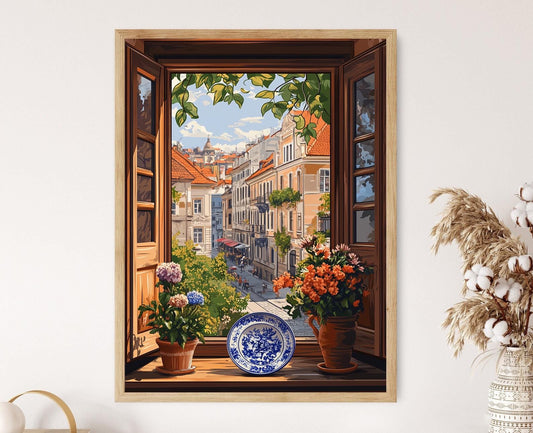 Affiche Bucharest – Poster Illustration de fenêtre rustique avec motifs folkloriques