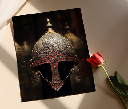 Affiche Casque de Guerrier Janissaire – Symbole de la Guerre Turque