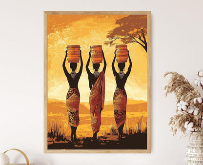 Affiche Femme Soudanaise – Poster Silhouette au Couché de Soleil Tribal