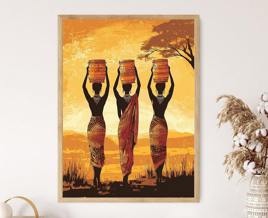 Affiche Femme Soudanaise – Poster Silhouette au Couché de Soleil Tribal