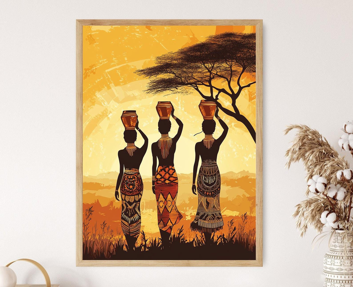 Affiche Femme Soudanaise – Poster Silhouette au Crépuscule, Décor Tribal