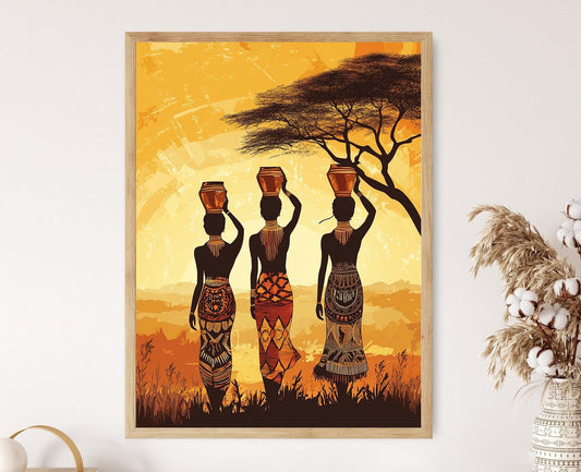 Affiche Femme Soudanaise – Poster Silhouette au Crépuscule, Décor Tribal