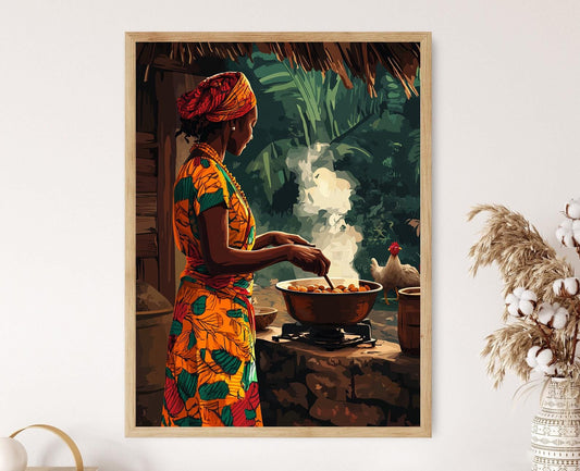 Affiche Femme Camérounaise Préparant Ndolé – Art Traditionnel Africain