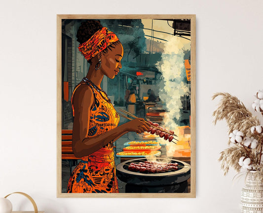 Affiche Femme Tanzanienne – Poster Art de Nyama Choma en Cuisine Traditionnelle