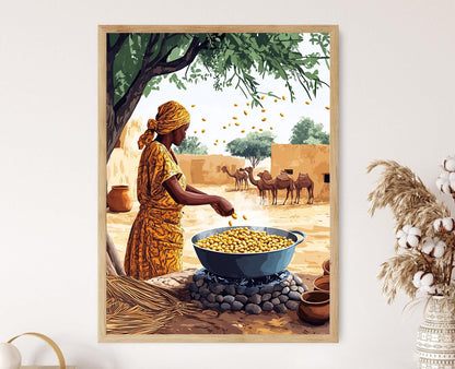 Affiche Femme Soudanaise Rôtissant des Arachides – Art de Cuisine Traditionnelle