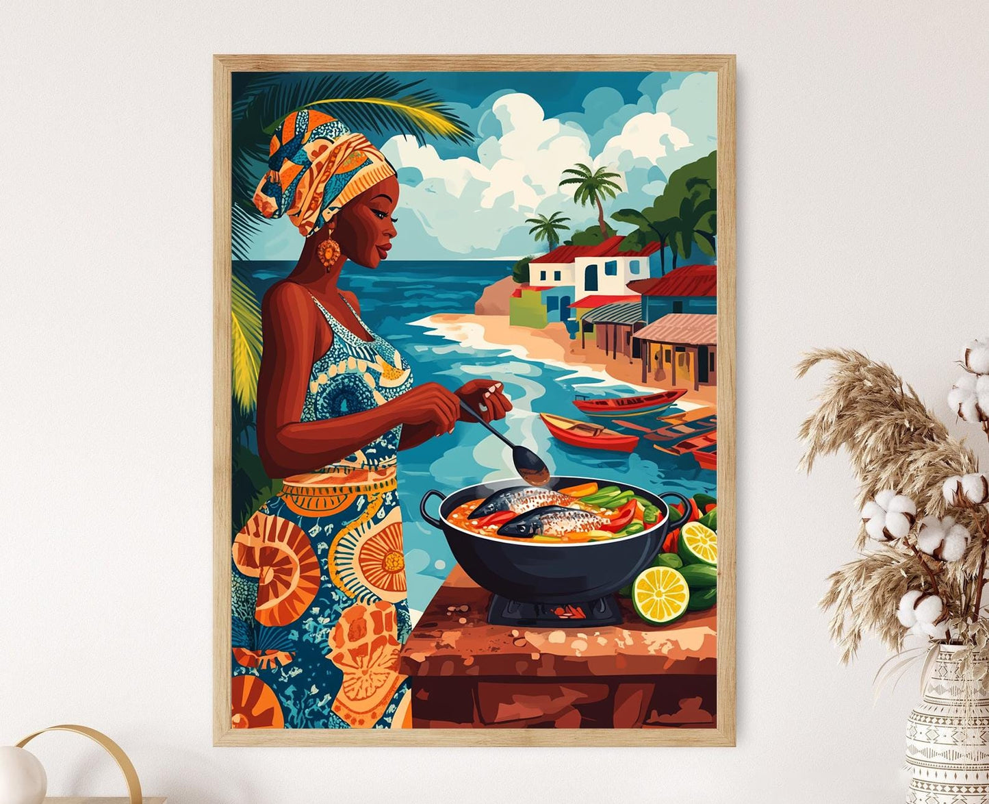 Affiche Femme Sénégalaise Cuisinant Thieboudienne – Art Traditionnel Africain