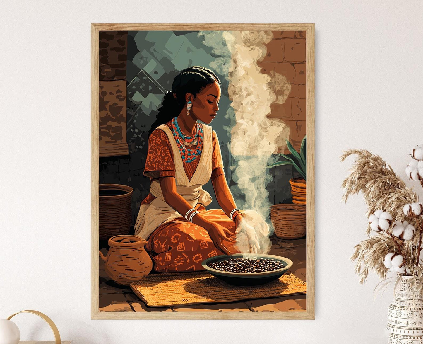 Affiche de la cérémonie du café éthiopien – Art Habesha déco culturelle