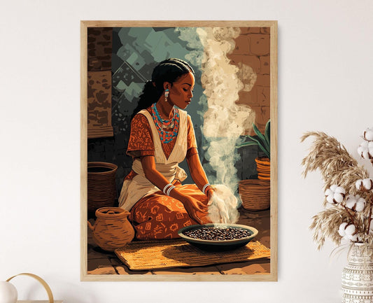 Affiche de la cérémonie du café éthiopien – Art Habesha déco culturelle