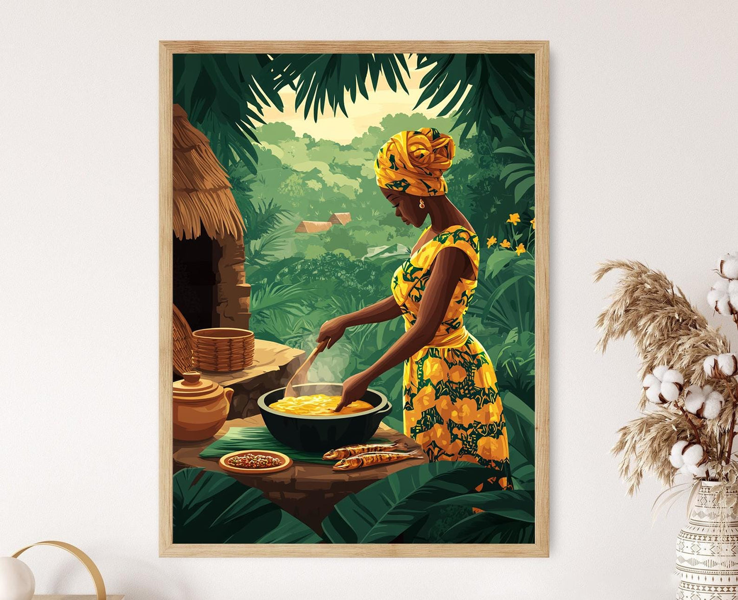 Affiche Femme Ghanéenne Cuisinant le Banku – Art de Cuisine Africaine