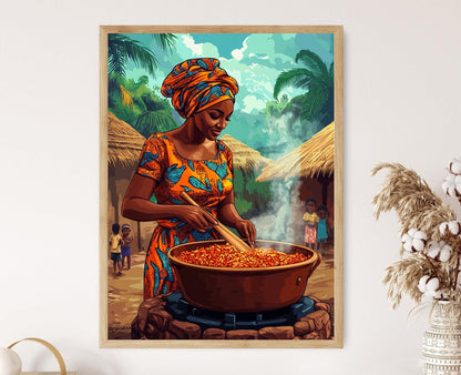 Affiche Femme Nigériane Cuisinant le Jollof – Art de Cuisine Africaine