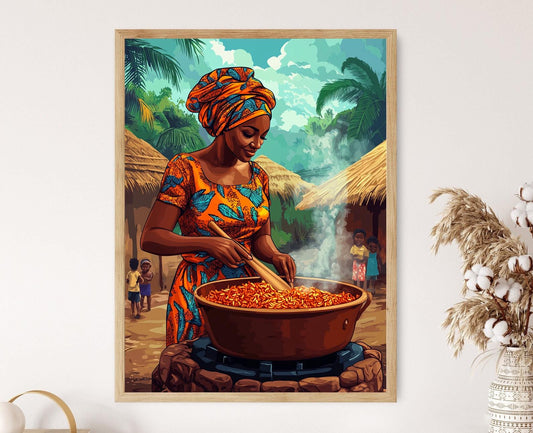 Affiche Femme Nigériane Cuisinant le Jollof – Art de Cuisine Africaine