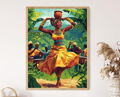 Affiche Danse Ougandaise – Imprimé Art de Festival Culturel en Robe Traditionnelle
