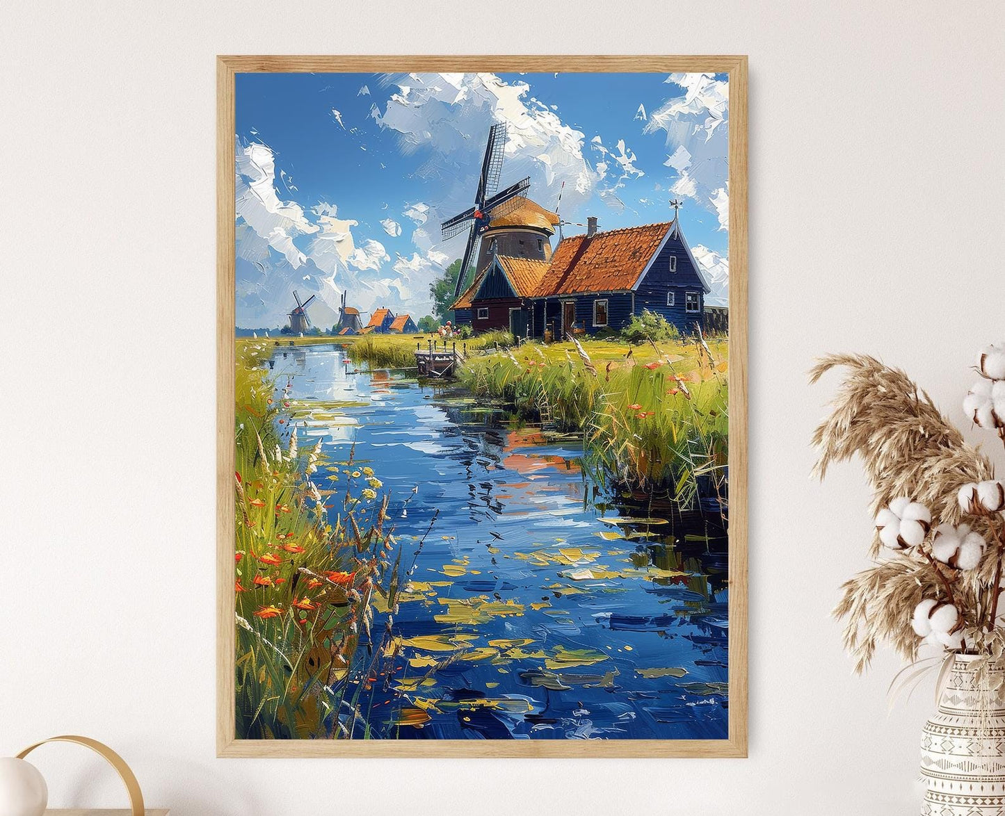 Affiche Moulin à Vent Néerlandais – Poster Art de Kinderdijk Scénique