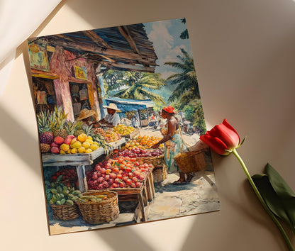 Affiche Marché de Trinidad – Poster avec Étals Colorés et Vie Locale