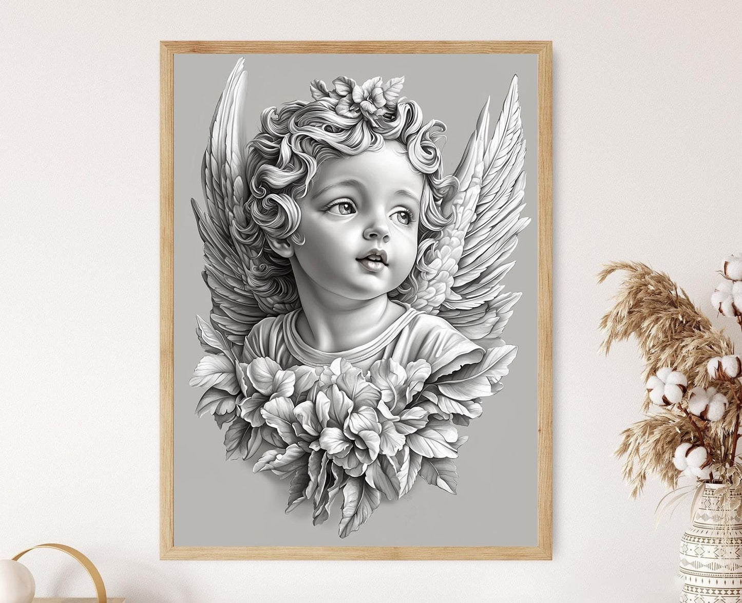 Affiche Chérubin Monochrome – Art Baroque d'Ange Gardien Serin