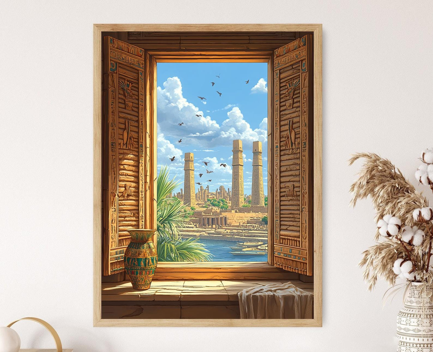 Affiche Luxor – Illustration des Fenêtres et Sculptures Pharaoniques