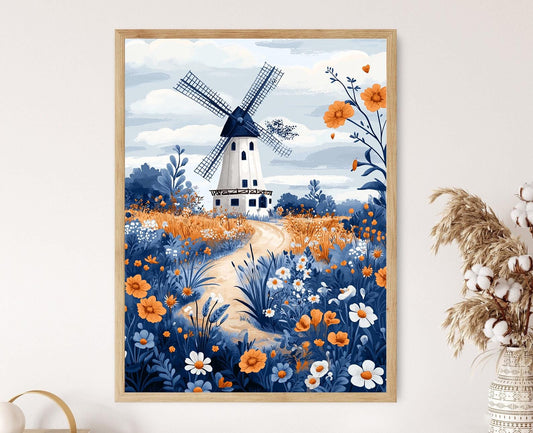 Affiche Moulin à Vent Delft – Poster Art en céramique néerlandaise