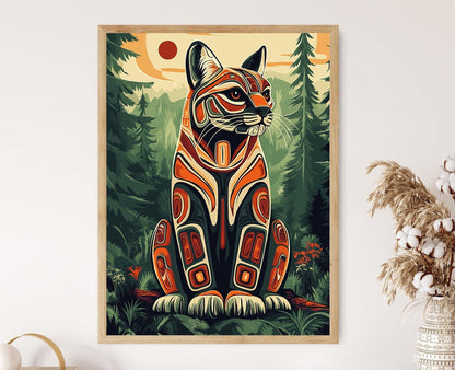Affiche Haida – Art Bobcat Formline, Force et Protection en Forêt