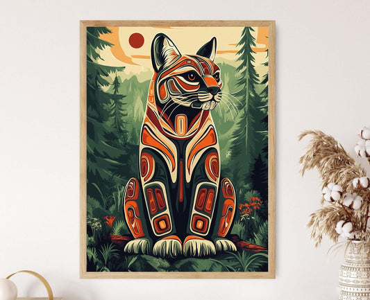 Affiche Haida – Art Bobcat Formline, Force et Protection en Forêt