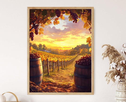 Affiche Vignoble du Connecticut – Poster Scène de Récolte d'Automne