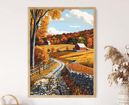 Affiche Paysage d’Automne du Connecticut – Illustration Feuillage d’Automne