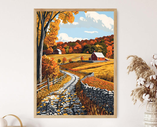 Affiche Paysage d’Automne du Connecticut – Illustration Feuillage d’Automne
