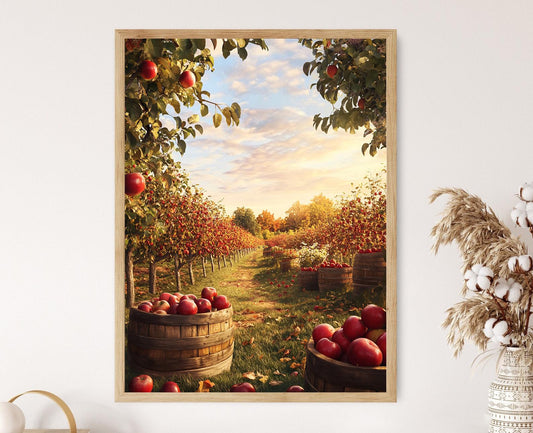 Affiche Verger de Pommiers du Connecticut – Poster Scène de Récolte d'Automne