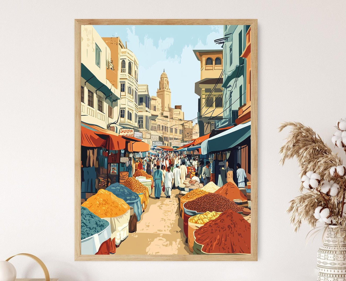 Affiche Marché de Karachi – Poster Illustration de la ville au Pakistan