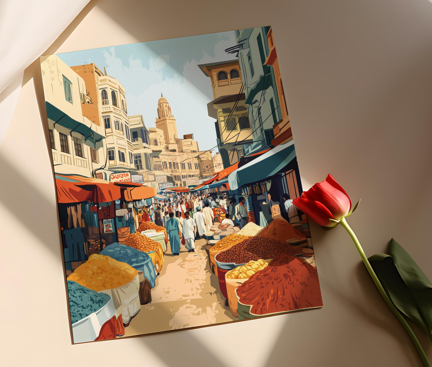 Affiche Marché de Karachi – Poster Illustration de la ville au Pakistan