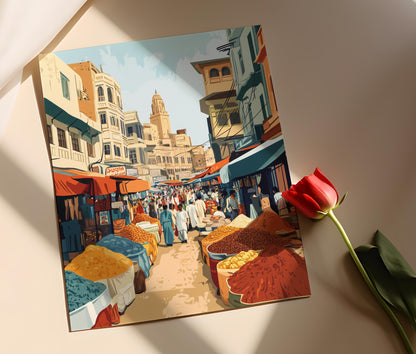 Affiche Marché de Karachi – Poster Illustration de la ville au Pakistan