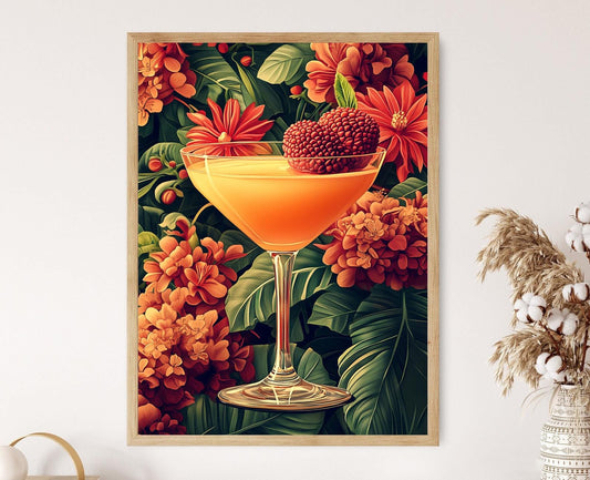 Affiche Lychee Martini – Art déco avec motifs floraux et litchi