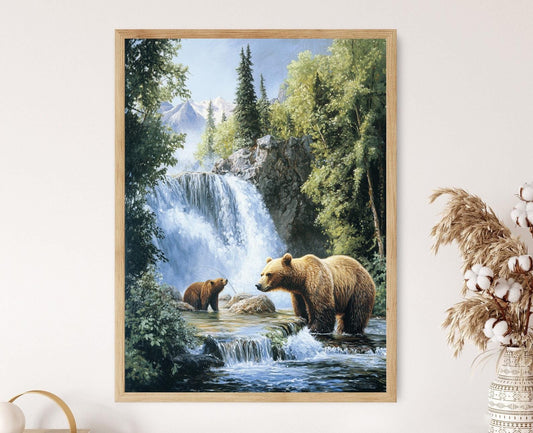 Affiche Parc National Katmai – Art des Grizzlis et Paysage Volcanique