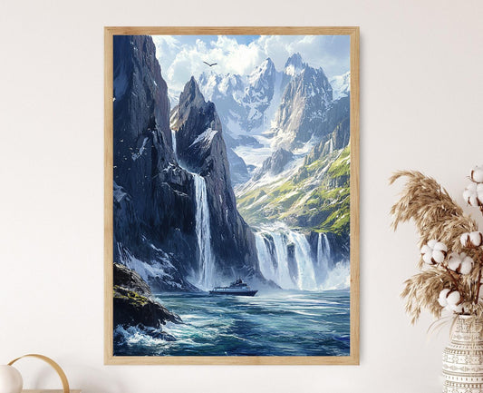 Affiche Kenai Fjords – Poster Art côtier avec falaises et cascades