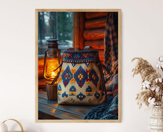 Affiche Duodji – Illustration en cuir Sami, artisanat nordique traditionnel