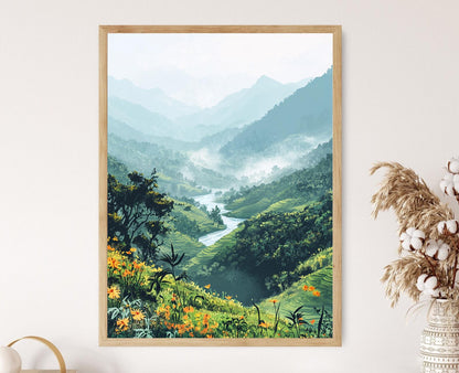 Affiche Jaflong Valley – Poster des Jardins de Thé de Sylhet et Collines Brumeuses