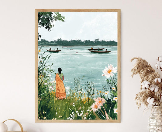 Affiche Padma – Impression artistique de bateaux de pêche au coucher de soleil