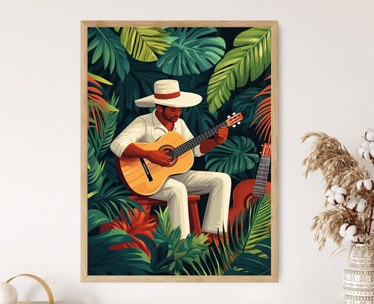 Affiche Artiste de Güiro Porto-Ricain – Poster Décor Musique Traditionnelle