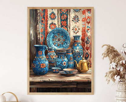 Affiche Art Céramique Afghan – Imprimé de Poterie Peinte à la Main