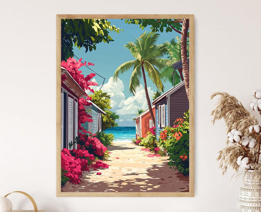 Affiche Cottage aux Îles Turques et Caïques – Art Coloré des Caraïbes